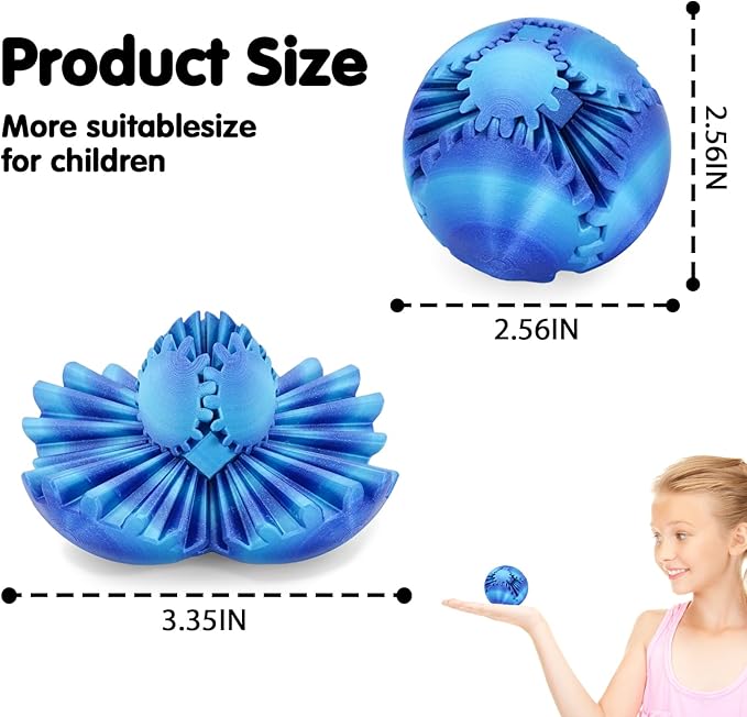 Gear Ball 3D Printed Cube Fidget Toy,Gear Sphere Fidget Toys,Sensory Toys for Stress and Anxiety Relief, Desk Toy Fidget Spinners,Stocking Stuffers for Adults & Kids Gift (Aurora Blue, 2.3 Inch)