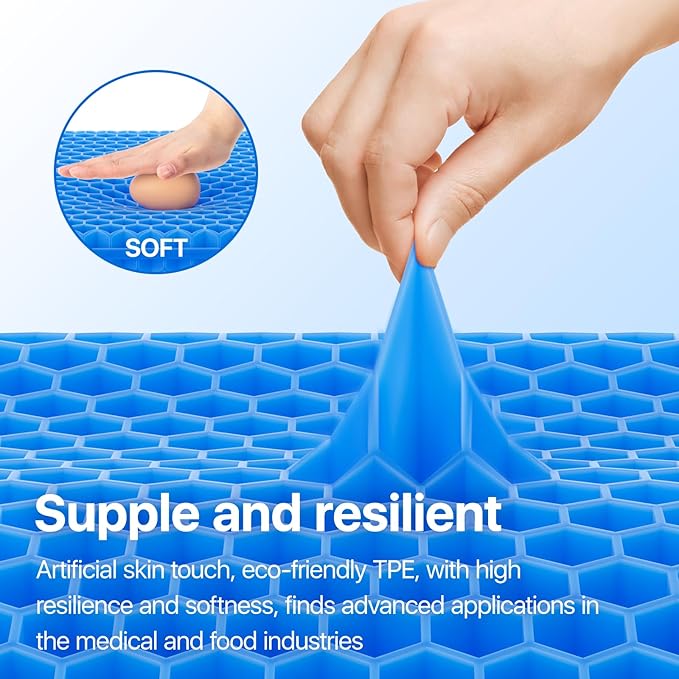 Gel Seat Cushion, Cooling seat Cushion (Super Large & Thick), Breathable Honeycomb Design Absorbs Pressure Points Seat Cushion, Gel Cushion for Office Chair, Home Car seat Cushion for Wheelchair