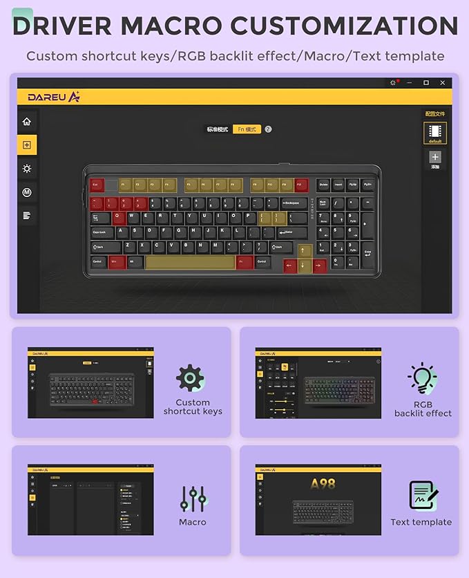 DAREU EK98pro Wireless Mechanical Keyboard, Gasket Hot Swappable Custom Structure, Creamy Pre-lubed Linear Switches, PBT Keycaps, BT5.0/2.4GHz/USB-C, RGB Backlit Gaming Keyboard for Win/Mac