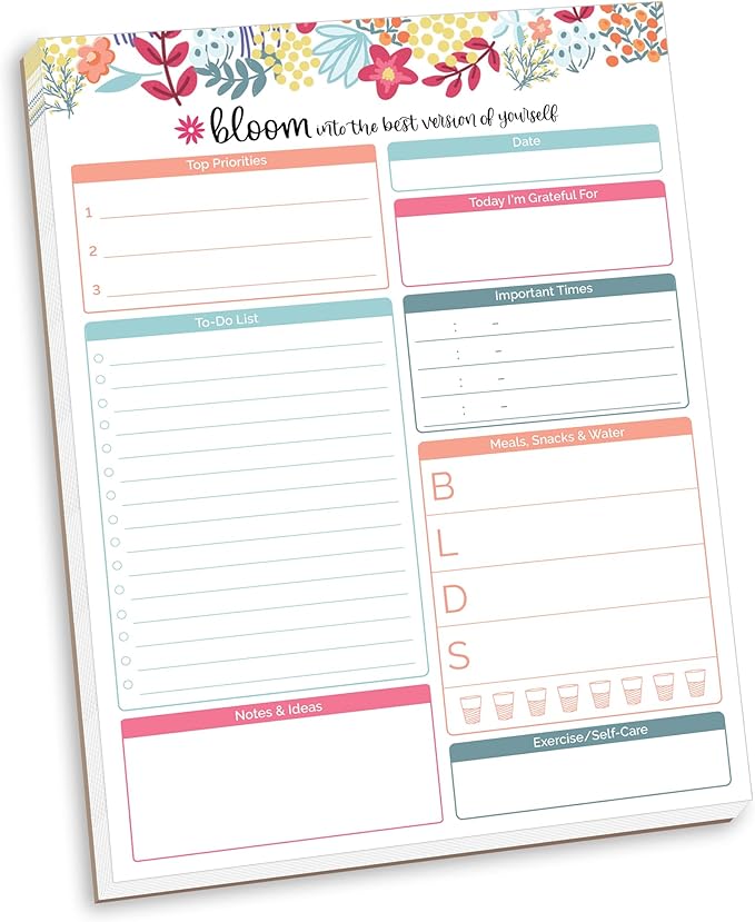 bloom daily planners Family Daily Planning System Tear Off to Do Pad - Undated Planning Sheets - 8.5" x 11" - Floral Dots
