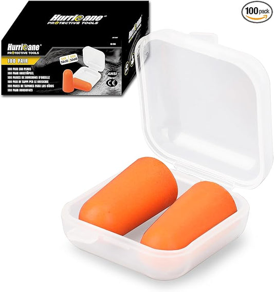 HURRICANE 100 Pairs Ear Plugs, Certified 32dB NRR Slow Release Comfortable PU Foam Earplugs for Noise Reduction, Work Snoring and Construction Loud Noise