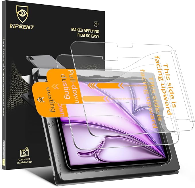 2-Pack Glass Screen Protector for iPad Air 11 Inch M3 2025 & M2 2024 (7th/6th Generation) Military Shatterproof, 9H+ Hardness, Auto-Alignment Frame, Anti-Fingerprint, HD Clear, Scratch Resistant