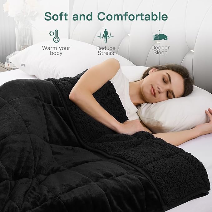 Lofus Weighted Blanket for Adults(15 lbs, 48" x 72"), Throw Heavy Blanket Machine Washable, Soft Weighted Blankets for Stress Relief and Sleep Promotion,Black