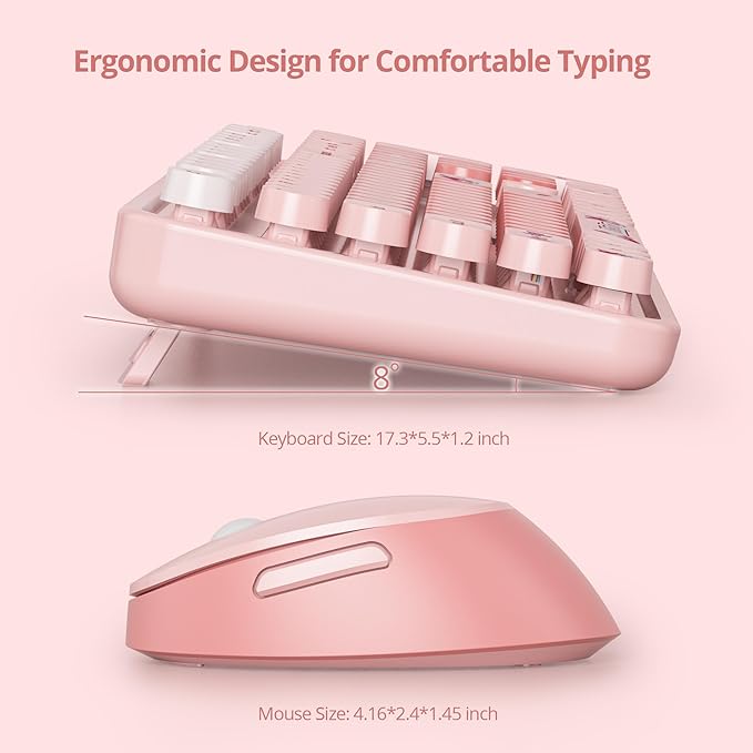 GTSP Pink Keyboard and Mouse, Cute Silent Typewriter Wireless Full-Size Office Keyboard with Round Keycaps for Desktop Laptop and PC (Gradient Pink)