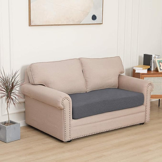 Easy-Going Stretch Loveseat Cushion Cover Sofa Cushion Furniture Protector Sofa Seat Sofa Slipcover Sofa Cover Soft Flexibility with Elastic Bottom(Loveseat Cushion, Grey)