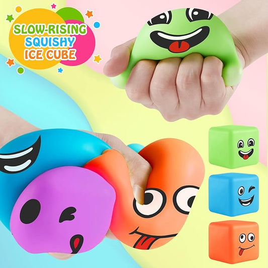 Slow Rising Stress Cube 30 Pack, Square Cube Fidget Ice Cube Stress Balls, Dough Stress Balls Soft Fidget Squishy Toys for Anxiety Relief, Pull Stretch Squishy Toy, Classroom Prize (Smile 4PACK)