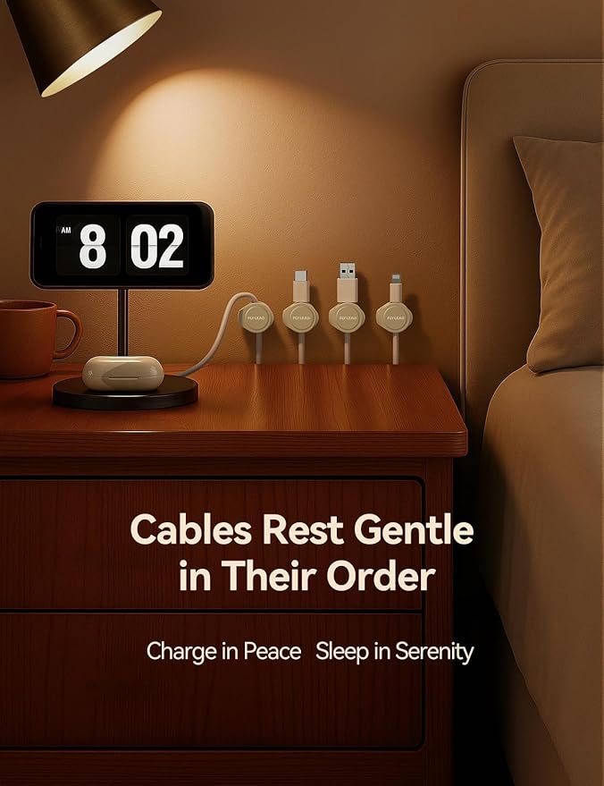 8-Pack Cord Organizer Magnetic Silicone Cable Clips[8 mm Wider Cable Accessible]Desk Cable Management, FLYLEAD Desktop Cord Holder for Nightstand, Office Workspaces Desk Organization Home Accessories