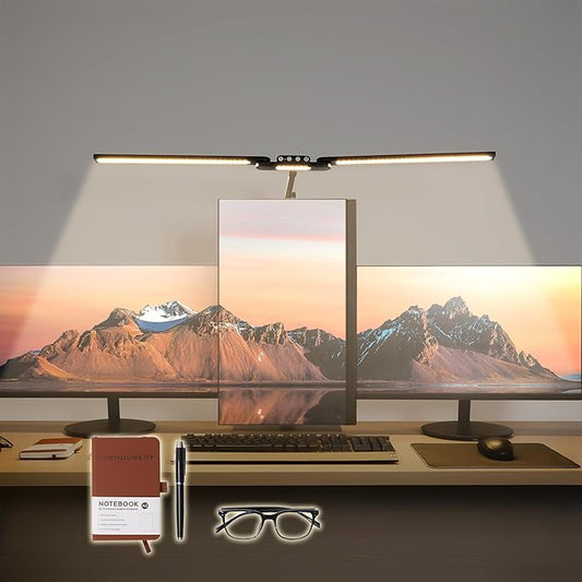 LED Desk Lamp, Anti Eyestrain with Blue Light Blocking Glasses Included, 3000K-6500K with Clamp, Architect Style Swing Arm, Wide Monitor Computer Light for Home Office Gift