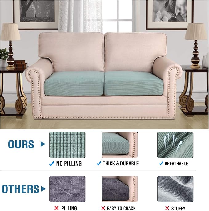 H.VERSAILTEX High Stretch Couch Cushion Covers,Chair Sofa Seat Slipcovers Couch Cushion Cover Stretch Furniture Protector for Kids, Pets(2 Packs Cushion Loveseat Covers, Sage)