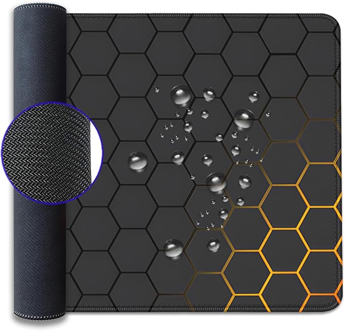 Black Gold Honeycomb Mouse Pad Desk Pad,Extended Gaming Mouse Mat,Stitched Edges Non-Slip Waterproof Rubber Base Mousepad for Office Desk Mat(27.5X11.8 in)