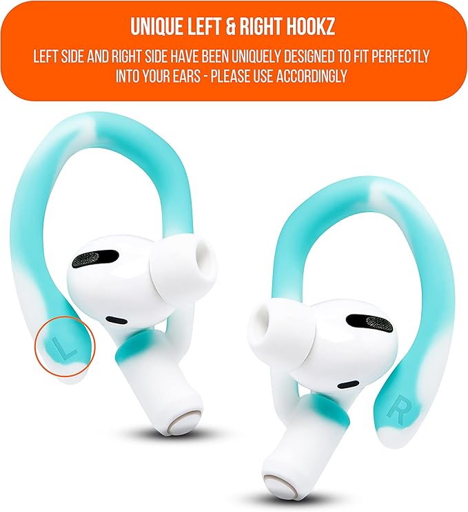 WC HookZ - Patented Upgraded Over Ear Hooks for AirPods Pro 1, 2 & AirPods 1, 2 & 3- Two Size Pairs Included in Package, Unique Left & Right Hook, Made by Wicked Cushions | Blue Tie Dye