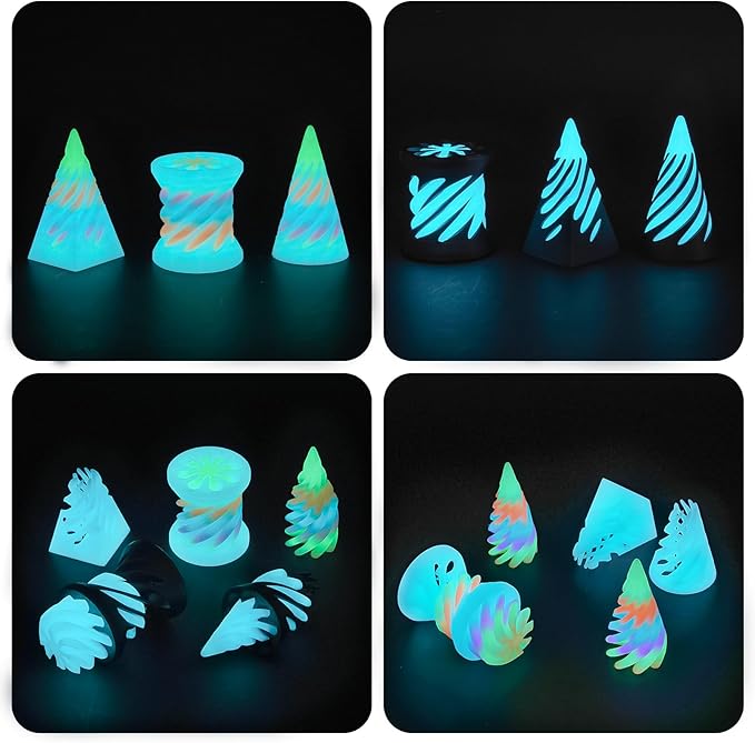 3 Packs Impossible Spiral Cone Fidget Toys,3D Printed Pyramid Passthrough Sculpture,Mini Sensory Toy for Stress Relief Anxiety,Desktop Decor Gifts for Adults & Kids (Fluorescent Rainbow Blue)