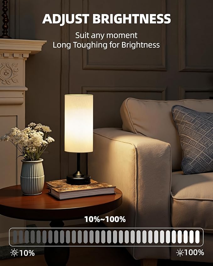Wireless Lamp, 2-Pack, Dimmable, 2700K, Timer, Touch Control, Portable, LED, Battery Operated, Rechargeable, Cordless, Desk Lamp, Kitchen Lamp, Fabric Shade, for Dining Room, Bedroom, Living Room