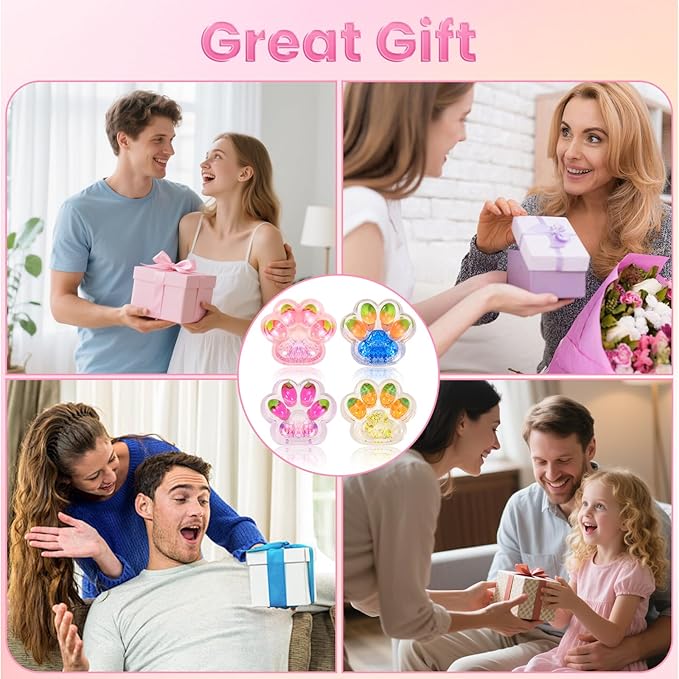 4Pcs Taba Squishy Cat Paw Toys, Colorful Sparkling Powder Cute Kawaii Sensory Fidget Stress Relief Squeeze Toys for Adults, Kids, for Desk, School （Fruit）