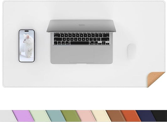 AFIING Dual-Sided Desk Pad, Natural Cork & PU Leather Mouse pad for Office and Home Work, Desk Protector Non-Slip, Waterproof, Easy Clean (Ivory White, 23.6" x 13.7")