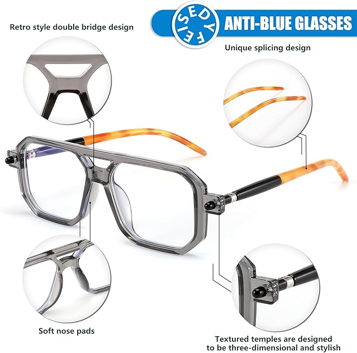 FEISEDY Vintage Square Blue Light Blocking Glasses Women Men 70s Flat Aviator Glasses Computer Anti Glare B0062