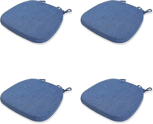 Chair Cushion with Ties for Dining Chairs - Memory Foam Non Slip Kitchen Chair Pad and Dining Seat Cushion with Machine Washable Cover Set of 4 [16.5 x 16.2 Inches] - Blue