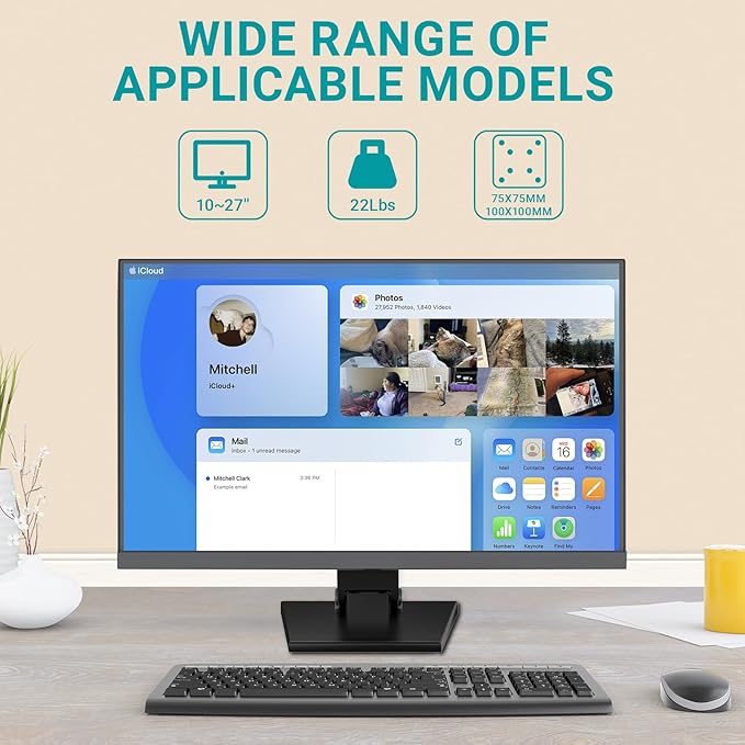 Jakeko Lay Flat Monitor Stand 24 inch - Low Foldable Monitor Stand Universal VESA 100 Adjustable