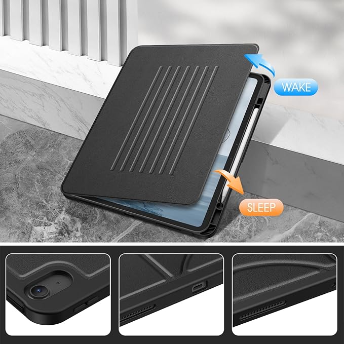 Fintie Magnetic Stand Case for iPad Air 13-inch (M3) 2025, (M2) 2024 - Multiple Angles Shockproof Rugged Soft TPU Cover with Pencil Holder, Auto Sleep/Wake, Black