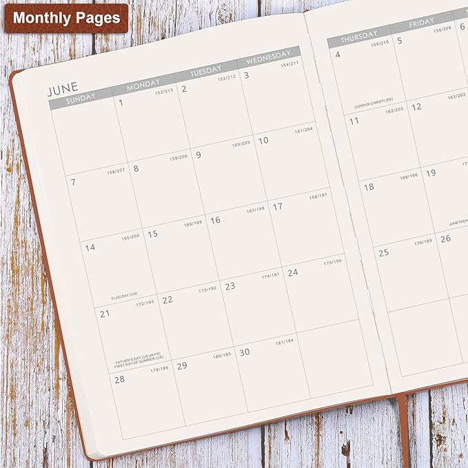 2026 Planner - 2026 Planner Weekly and Monthly, January 2026 - December 2026, 8.5" x 11", Pen Holder, Calendar Stickers, Pocket, 25 Notes Pages, Faux Leather Cover, A4 Premium Paper - Brown