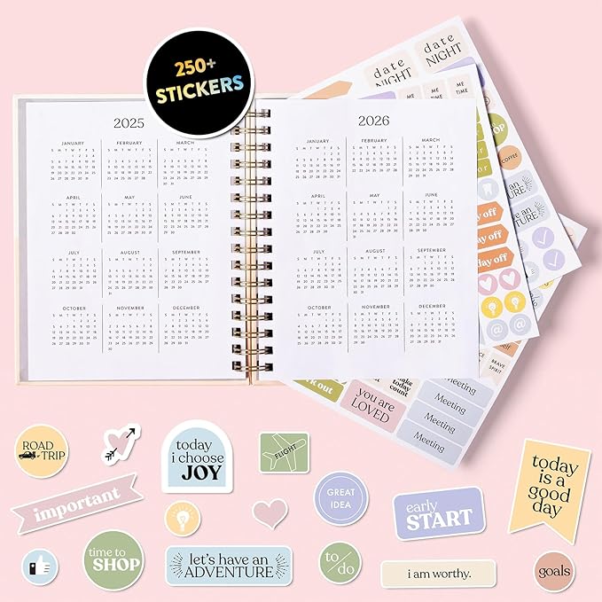 2025-2026 Eccolo Spiral Agenda Planner, Orange Citrus, Weekly & Monthly Pages, 18 Months, Sticker Sheets, Inspirational Quotes (7.75 x 8.75, Hardcover, July 2025 - Dec 2026)
