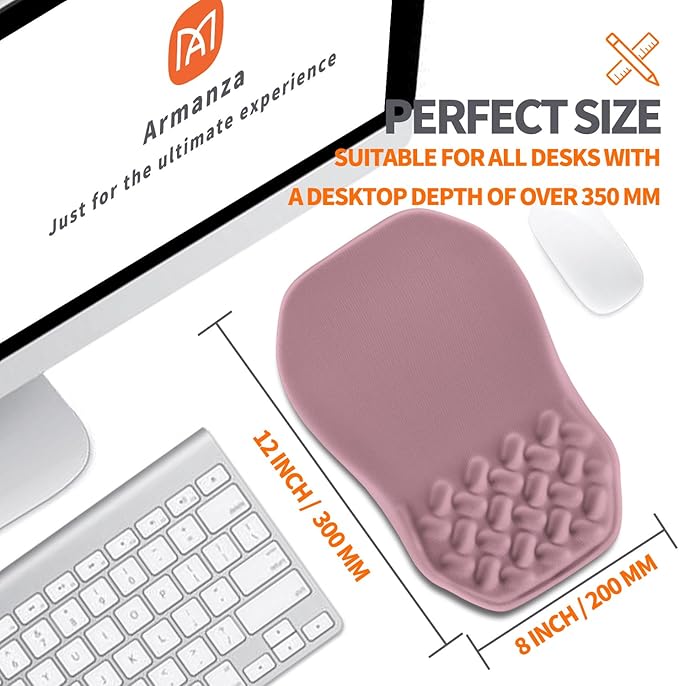 Ergonomic Slope Mouse Pad Wrist Support, Wrist Rest Mousepad for Carpal Tunnel Pain Relief with Massage Bulge and Slow Rebound Memory Foam (12x8 inch, Dark Pink)