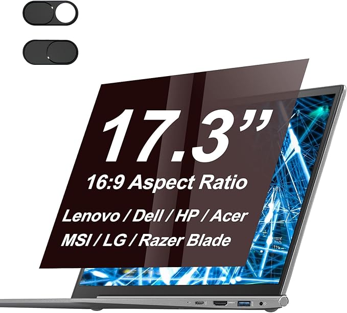 17.3" Laptop Privacy Screen Protector for 16:9 Aspect Widescreen Computer Monitor, 17.3 Inch Eye Protection Privacy Laptop Screen Filter Anti-Glare Anti-Blue Light Privacy Film Bubble Free