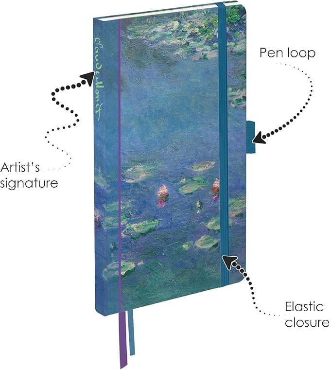 RainCaper Vegan Leather Journal Notebook, 160 Dot-Grid Pages, 5.7 inches x 8 inches, Journal - Monet Water Lilies