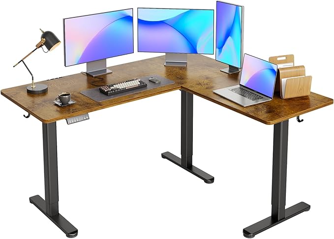 YDN L Shaped Standing Desk, Electric Standing Desks L Shape Adjustable Height Dual Motor, 63 x 55 Inch Corner Standing Desks with Splice Board for Home Office, Large Standing Desk, Rustic Brown