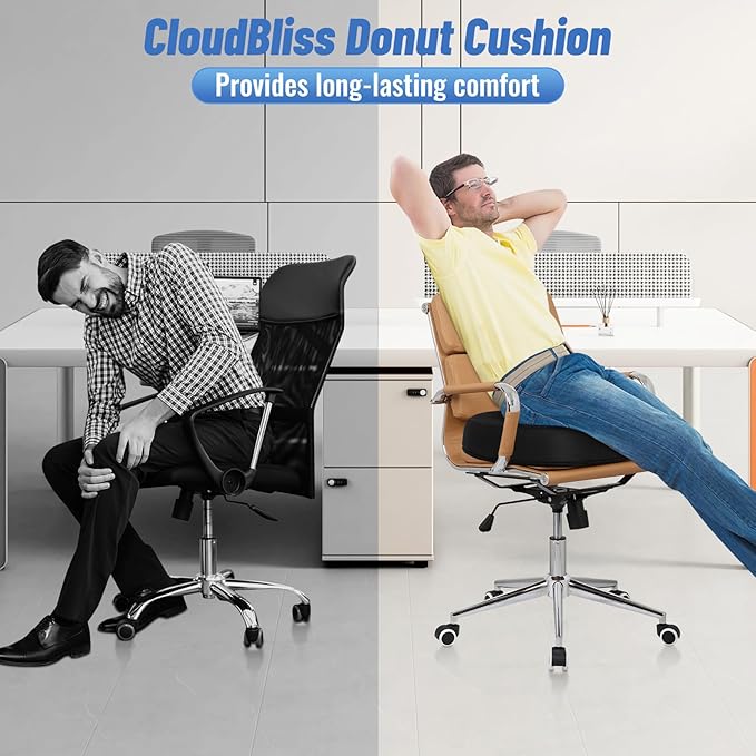 CloudBliss Donut Pillow Seat Cushion Chair Pad for Tailbone Pain Relief and Hemorrhoids, Memory Foam Seat Chair Cushion for Men and Women for Home & Office, (Black-2XL)