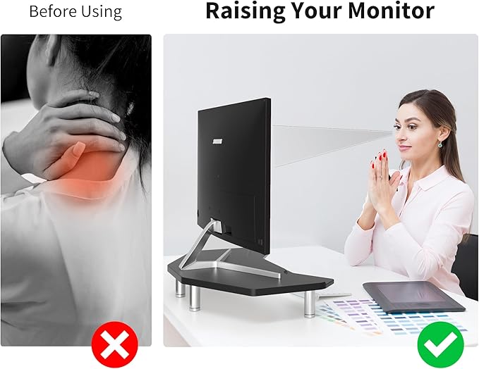 Monitor Stand Riser Black,Plane Wing-Shaped Sturdy Computer Stand Ergonomic Desk Organizer Riser Wood Monitor Stand with Drawer for Laptop, Computer,16.5 Inch