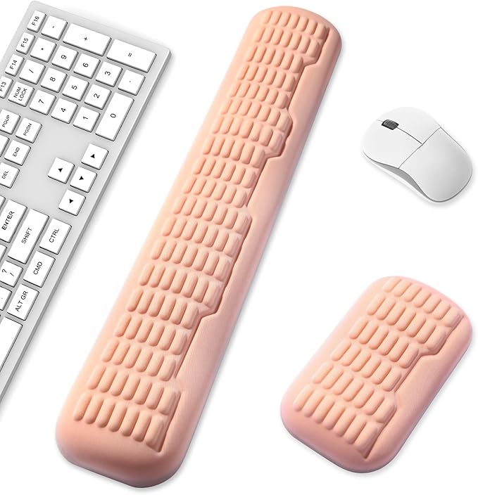 UnivoColors Full-Sized Keyboard & Mouse Wrist Rest Set-Ergonomic 3.0 Upgrade,Wave Curve Support,Comfortable Support & Fatigue Relief,Non-Slip Base,Perfect for Work & Gaming(Flesh Pink)