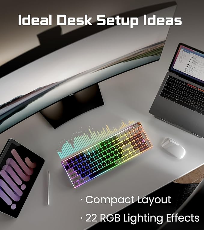 R100 96% Wireless Mechanical Keyboard with G Pro 3.0 Yellow Switches, Tri-Mode Connectivity (BT 5.0/2.4GHz/USB-C),Hot Swappable Custom Keyboard,RGB Light,Compatible with Windows & Mac