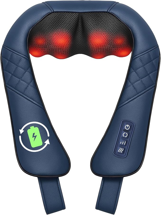 Cordless Neck Massager for Pain Relief Deep Tissue, Shiatsu Neck and Back Massager with Heat, Portable Kneading Shoulder Massager, Gifts for Men Women Dad Mom