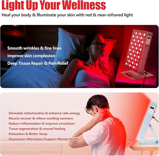 Red Light Therapy for Face and Body, 630nm 660nm 810nm 830nm 850nm Near Infrared Light Therapy Panel, 60 Dual Chip High Power LED Device, 5 Wavelength LED Light Therapy for Skincare, Sleep, Pain