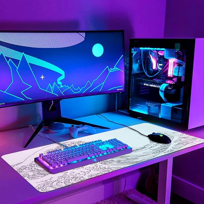 iCasso White Mouse Pad, Extended Gaming Mouse Pad (35.4x15.7 in), Large Stable Rubber Base Mousepad with Stitched Edges, Keyboard Mouse Mat Desk Pad for Work, Game, Office, Home