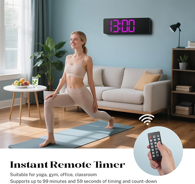 16" Large Digital Clock, Digital Wall Clocks with Remote Control, Led Wall Clock with Date, Week, Alarm, Temperature, Night Light for Living Room, Bedroom, Gym, Classroom, Office(Rose Red)