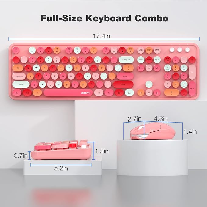 MOFII Wireless Keyboard and Mouse Combo, Full Size Typewriter Keyboard with Multi-Media Function Keys and Number Pad for Office PC Computer Laptop Desktop Windows (Pink Colorful)