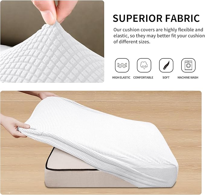 Easy-Going Stretch Individual Chair Couch Cushion Cover Sofa Cushion Furniture Protector Sofa slipcover Soft Flexibility with Elastic Bottom (3-Piece Sofa Cushion Cover, Snow White)