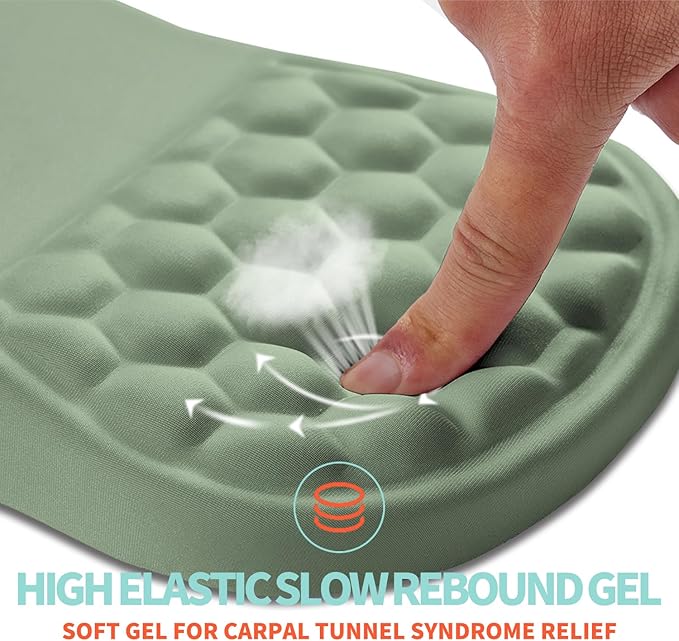 Ergonomic Mouse Pad Wrist Support with Memory Foam Massage Bulge, Carpal Tunnel Pain Relief Mousepad Wrist Rest for Mouse(12x8 inch, Light Green)