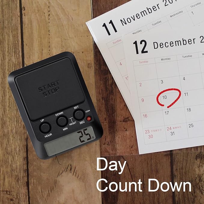 dretec Learning Timer, for Studying, Large Button, Count Function Until The Target Date, Black, Officially Tested in Japan(1 Starter AAA Battery Included)