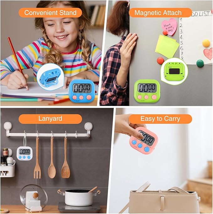 30 Pcs Digital Kitchen Timer Bulk, Magnetic Timers for Classroom, LCD Display, Loud Alarm, Electronic Minute Second Clock Timer for Teacher, Exercise, Cooking, Baking(6 Colors)
