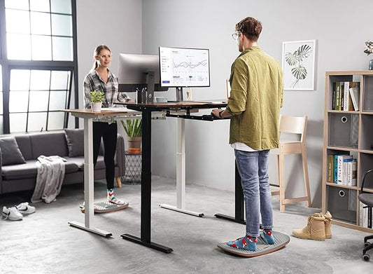 FEZIBO Standing Desk Mat with Anti Fatigue Bar, Wooden Wobble Balance Board with Ergonomic Design Comfort Floor Mat