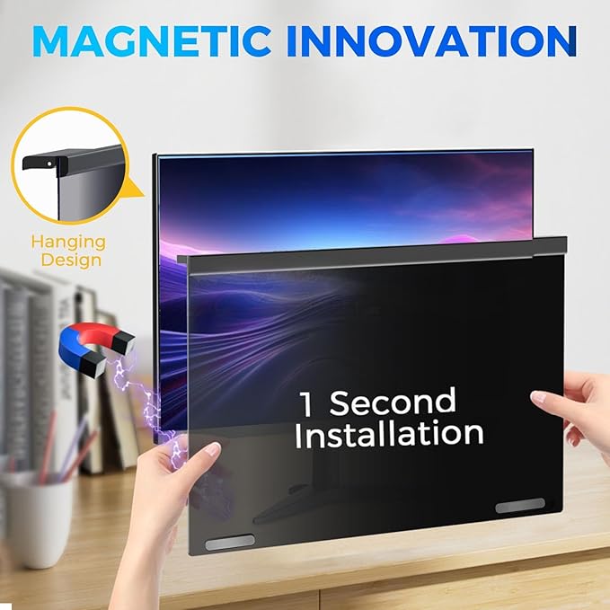 5A Magnetic Computer Privacy Screen Filter 27 Inch for 16:9 Aspect Ratio Widescreen Monitor, Eye Protection Anti Glare Blue Light Computer Privacy Shield Panel, Removable Anti-Scratch Protector