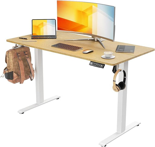 48 x 24 inch Electric Standing Desk Adjustable Height with 4 Wheels, 4 Memory Height Settings, 2 Headphone Hook, Home Office Desk, Splice Board Oak