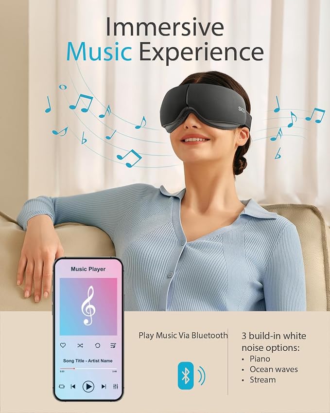 SKG Heated Eye Massager, Portable Eye Mask for Relax & Eye Strain Relief, Bluetooth Massaging Eye Massager Ideal Mother's Day/Birthday Gift for Mom, Dad, Women, Men
