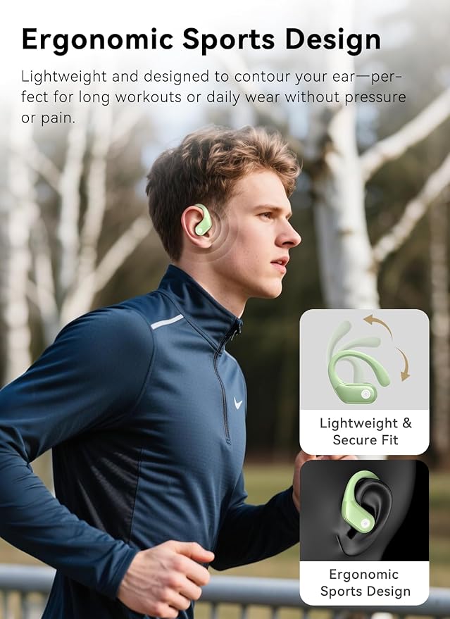 Wireless Earbuds, ENC Noise Cancelling Sport Ear Buds with Multifunctional Touch Screen, Bluetooth 5.4 Headphones, Bass Stereo Sound, 5 EQ Over-Ear Earbuds for Sports/Workout/Gym-Green