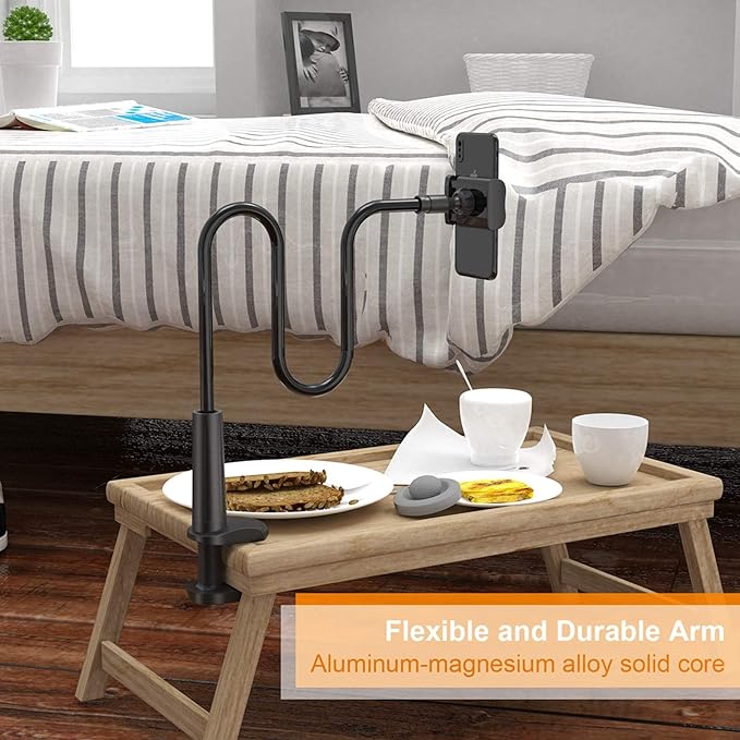 Phone Holder Bed Gooseneck Mount - Flexible Arm 360 Mount Clip Adjustable Bracket Clamp Stand Compatible with Cell Phone 11 Pro XS Max XR X 8 7 6 Plus 5 4, Samsung S10 S9 S8 for Bedroom Desk