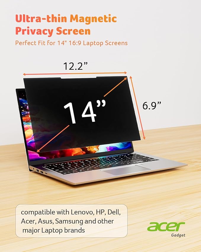 acer 2-Pack Laptop Privacy Screen - for Laptop 14 Inch 16:9, Magnetic & Removable Privacy Filter Shield, Anti-Glare Screen Protector, Dual-sided Monitor Shield, For HP, Dell and Other Major Brands