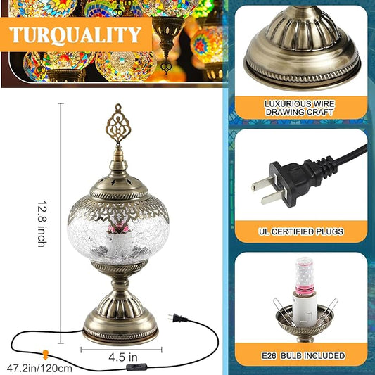Large Globe Turkish Moroccan Table Lamp Handmade Vintage Moroccan Glass Lampshade Turkish Desk Lamp Bohemian Decorative Night Light for Bedroom, Living Room, LED Bulb Included (Bright)